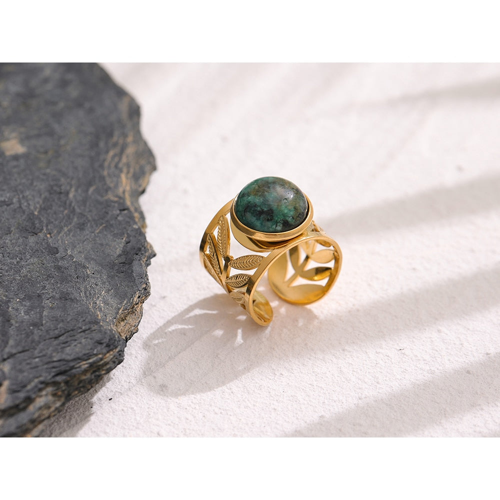 Anel Turquesa Redonda em Ouro 18K