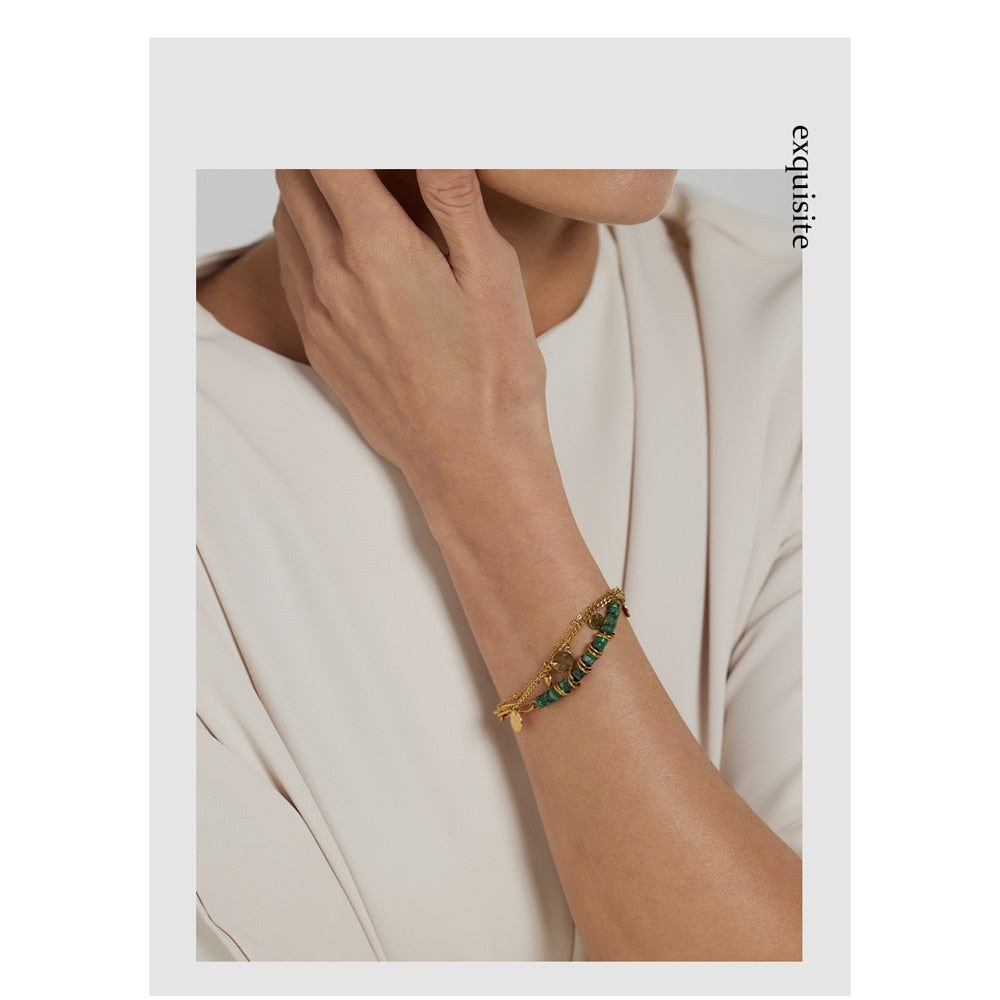 Pulseira Pedras Vulcânicas Verdes em Ouro 18K