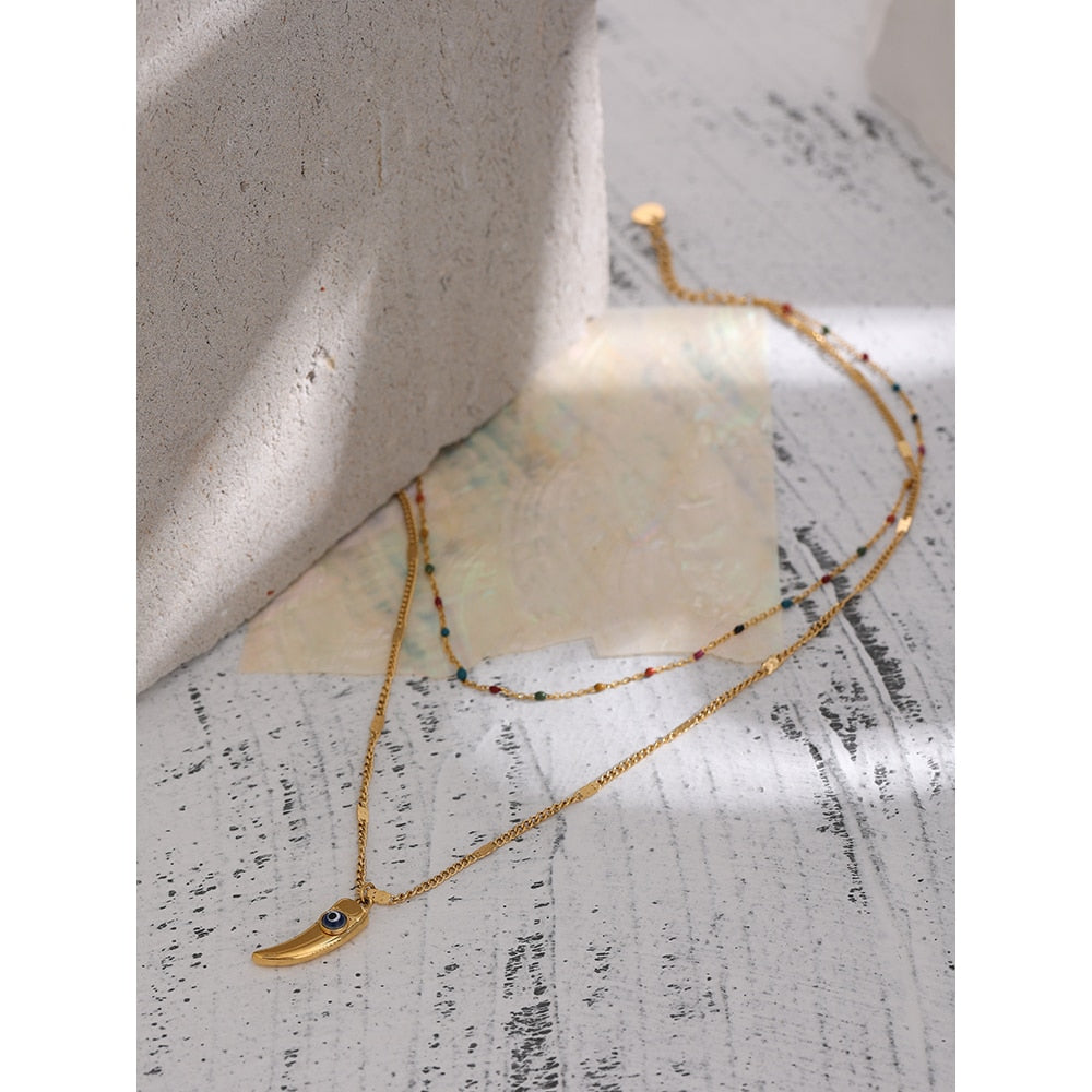 Conjunto de 2 Colares Olho Grego e Pedras Naturais em Ouro 18K