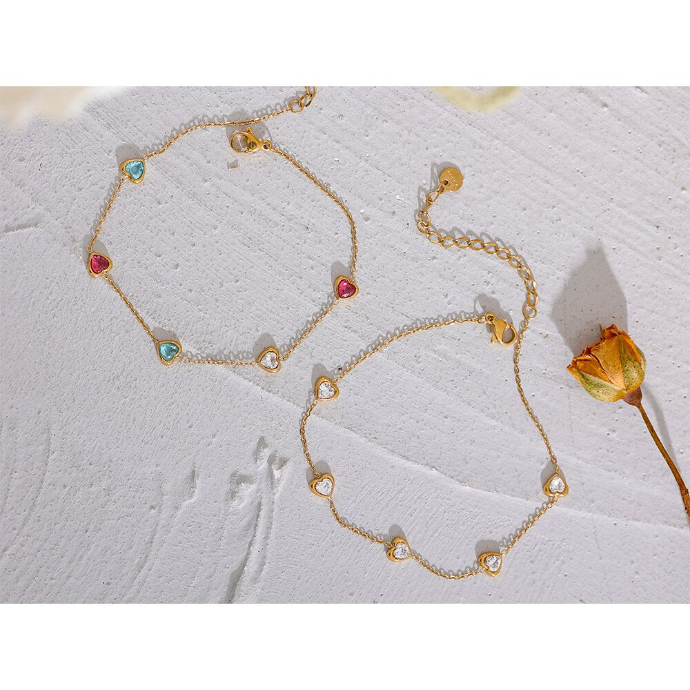 Tornozeleira Mini Corações de Zircônia
