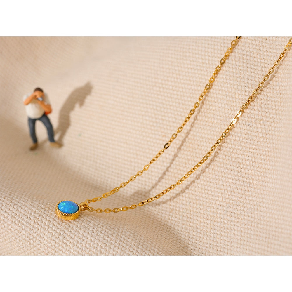 Colar de Opala Azul em Ouro 18K
