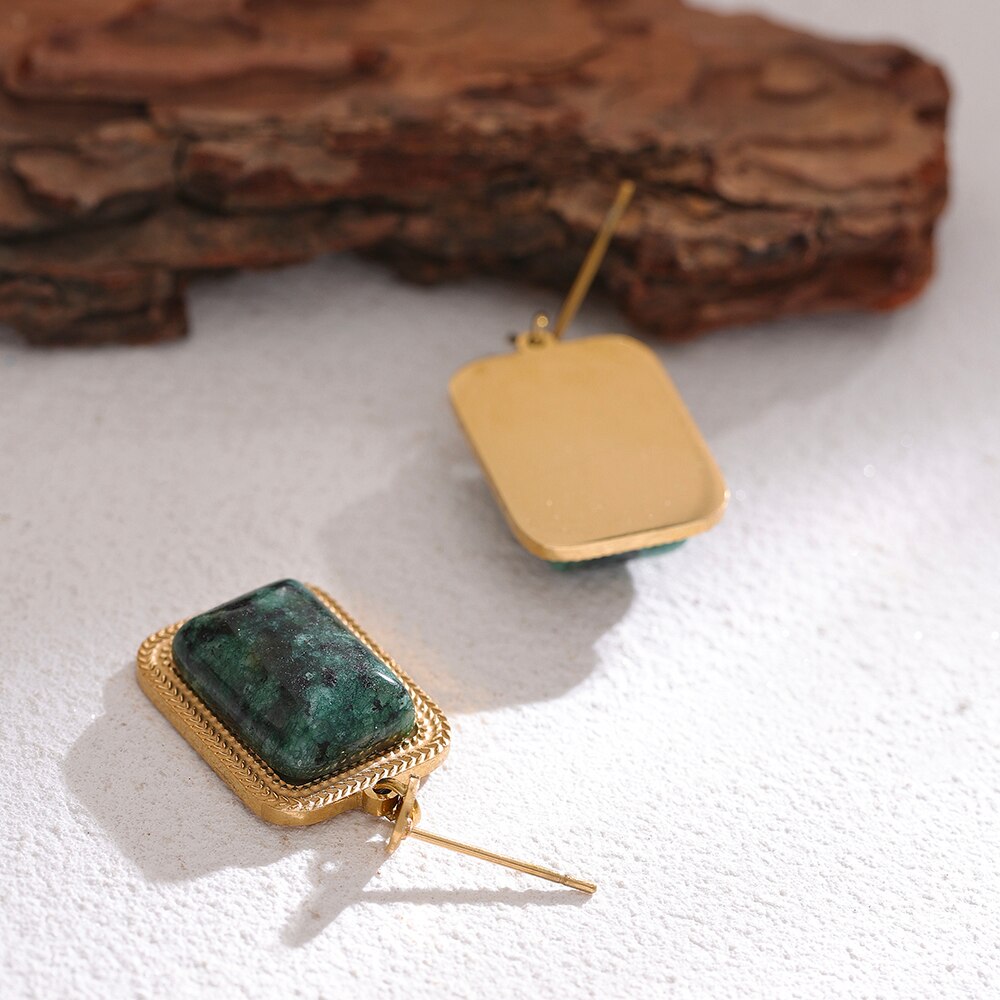 Brinco Square Quadrado com Turquesa Africana Ouro 18K