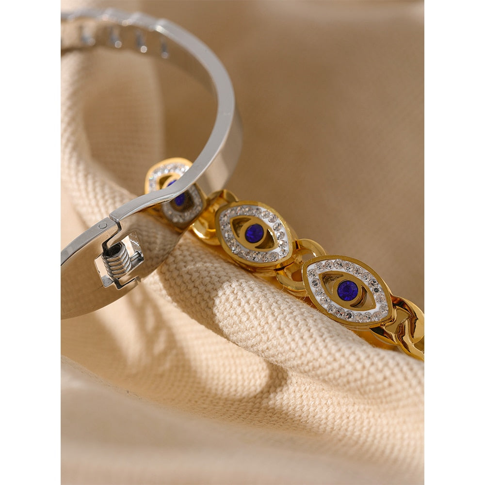 Bracelete Olho Grego em Zircônias em Ouro 18k ou Prata 925