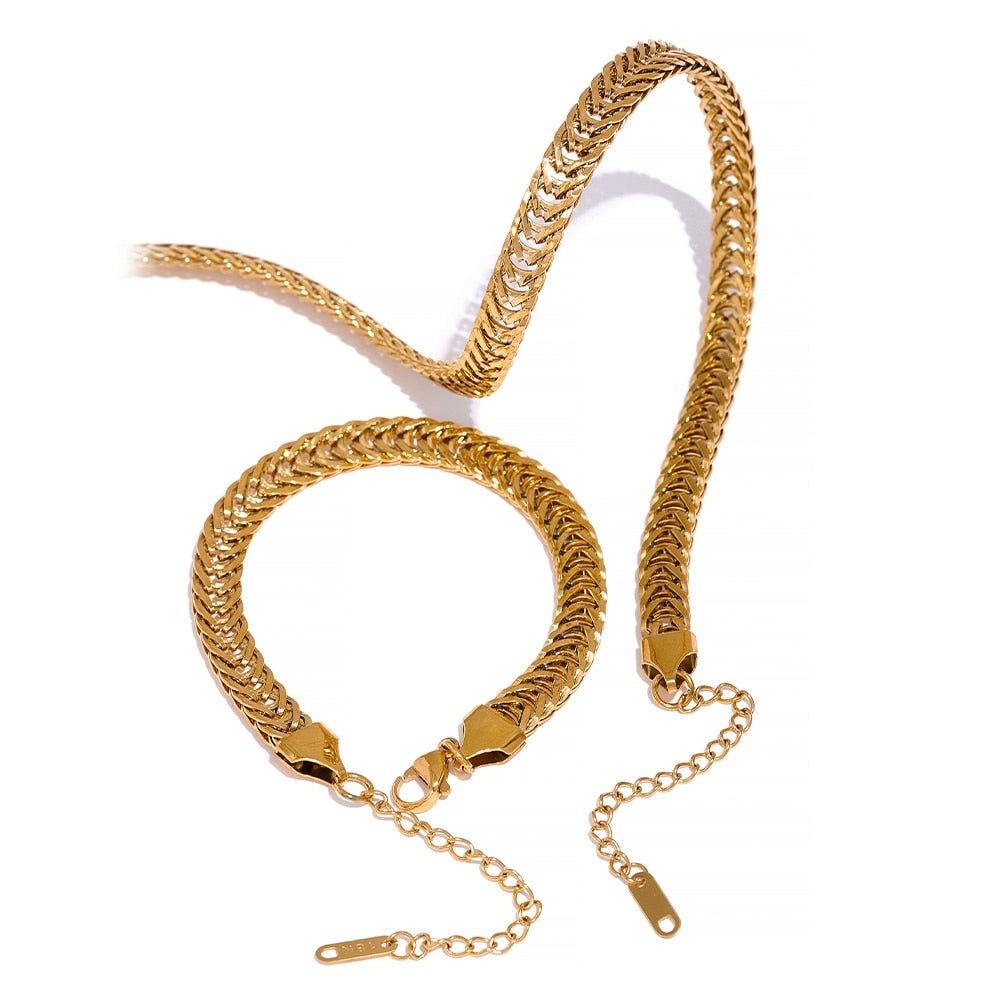 Conjunto Colar e Pulseira Veneziana em Ouro 18K