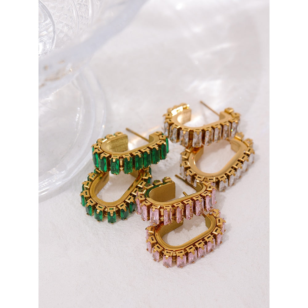 Brinco Geométrico com Zircônias Ouro 18K