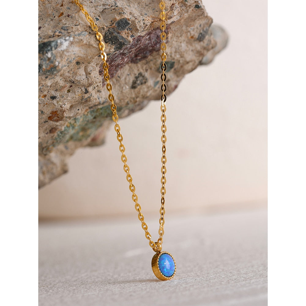 Colar de Opala Azul em Ouro 18K