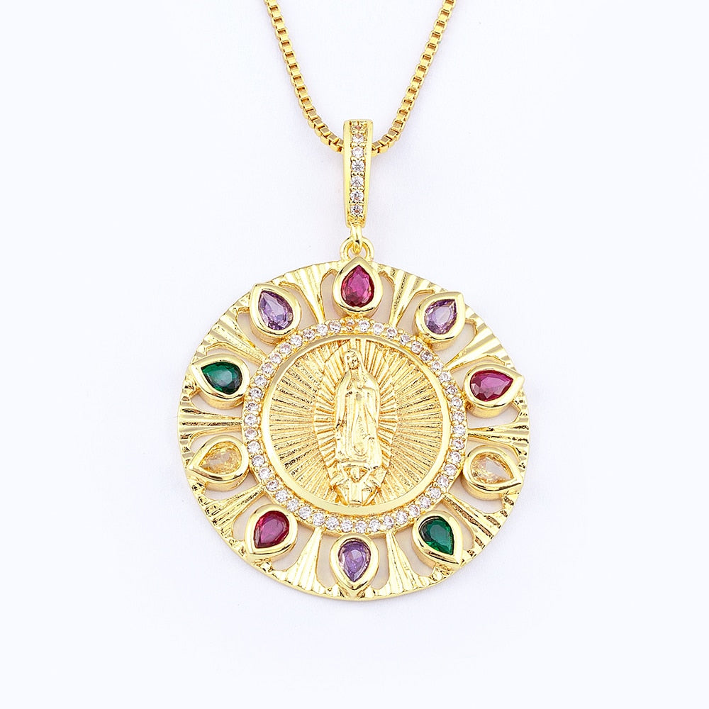Colar Virgem Maria em Drop de Zircônias Brilhantes