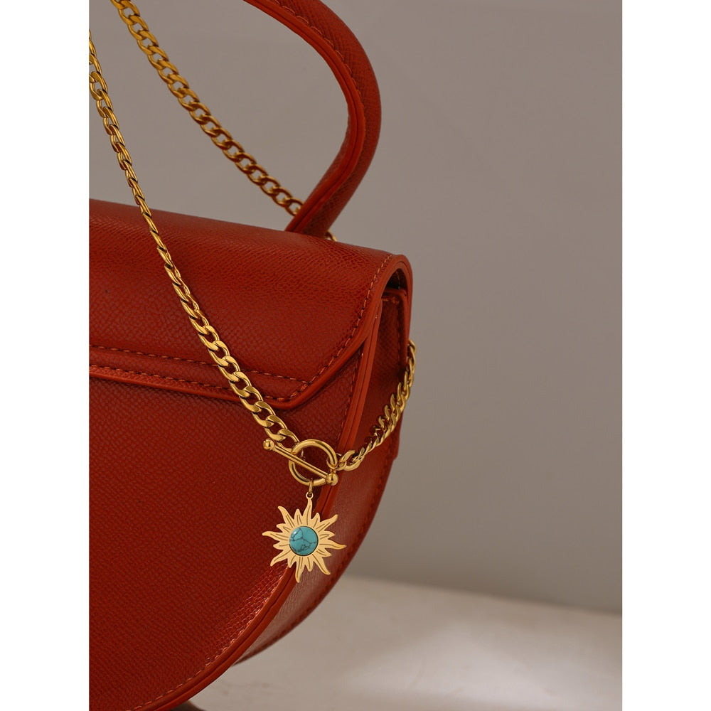 Colar Grumet Sol em Pedra Natural e Ouro 18K