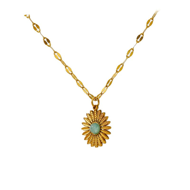 Colar Trendy Flor com Pedra Natural em Ouro 18K