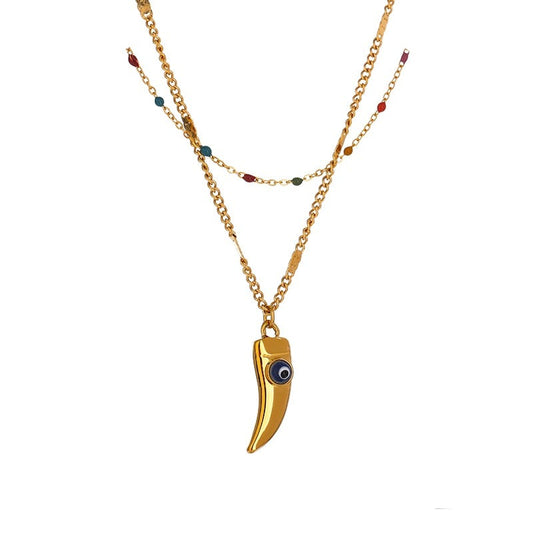 Conjunto de 2 Colares Olho Grego e Pedras Naturais em Ouro 18K