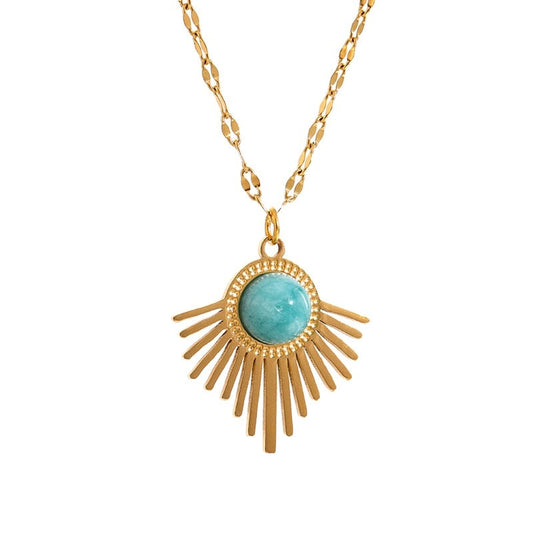 Colar Astrid com Raios e Pedra Natural em Ouro 18K