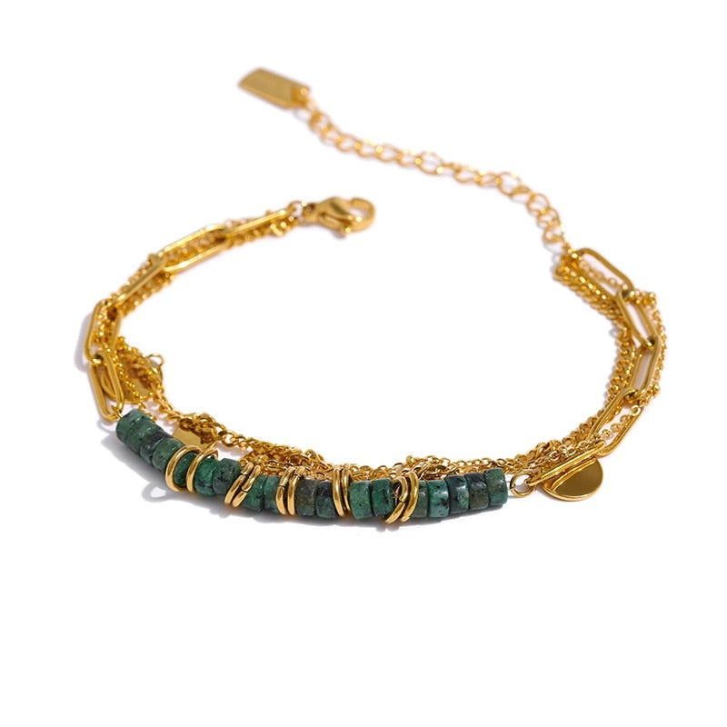 Pulseira Pedras Vulcânicas Verdes em Ouro 18K