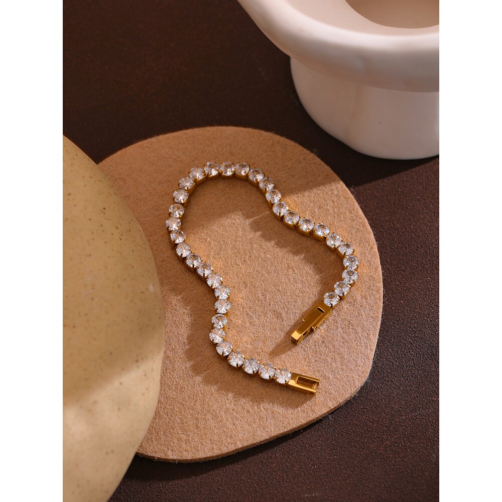 Pulseira Riviera Click em Zircônias e Ouro 18K