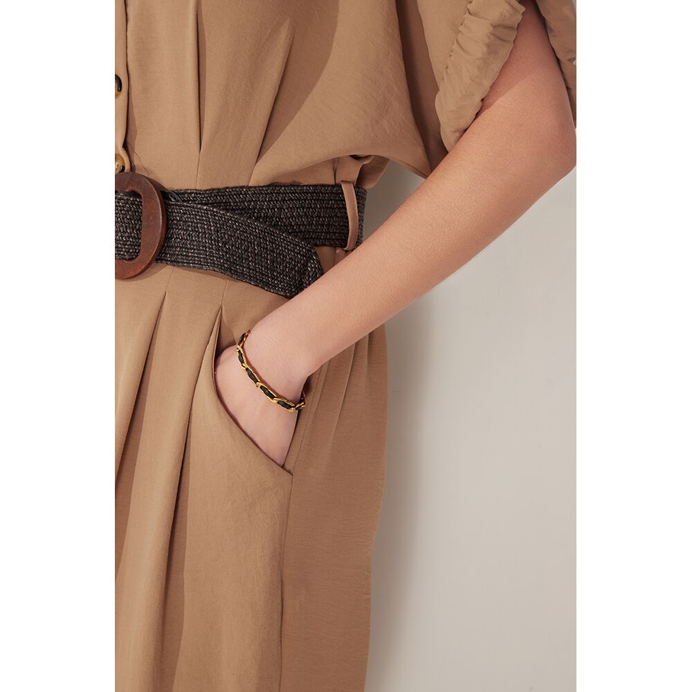 Pulseira Lohan Couro e Ouro 18k ou Prata 925