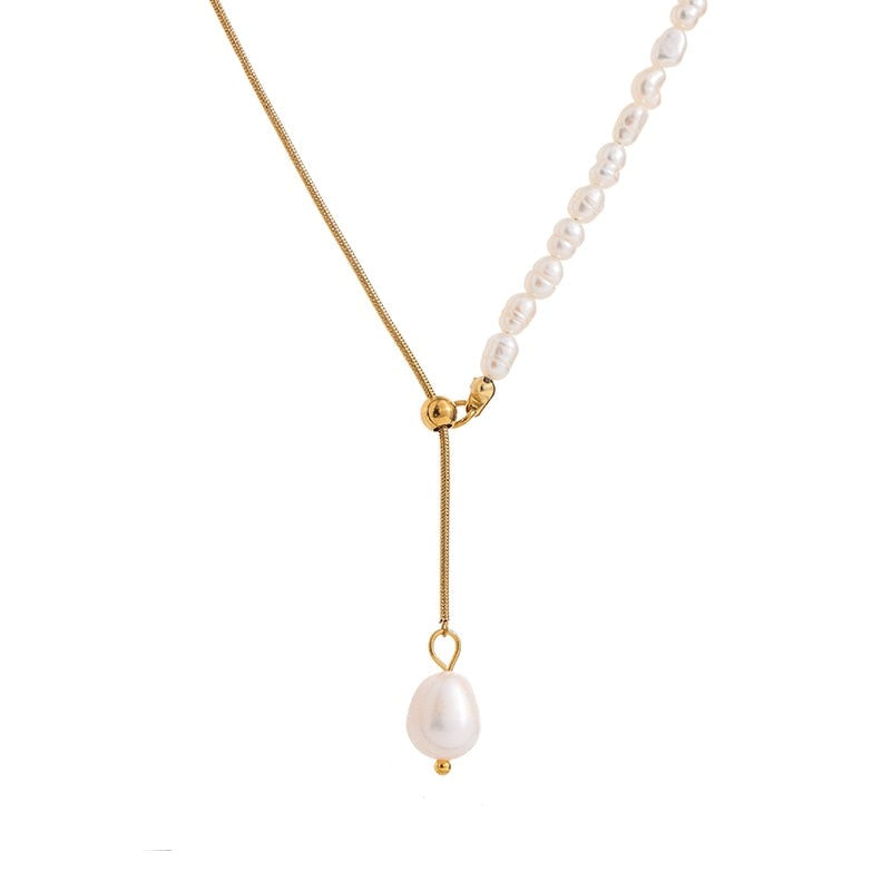 Colar Elegance Poggi de Pérolas Barrocas e Ouro 18K