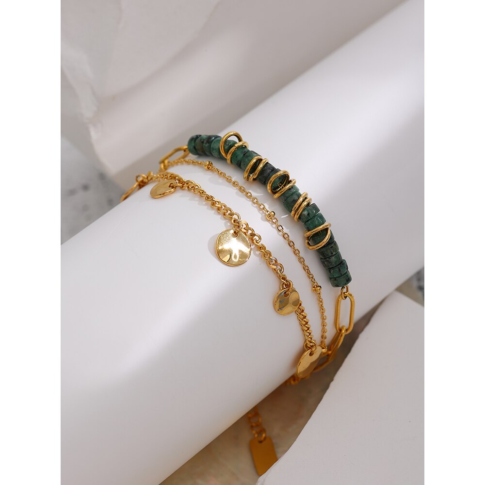 Pulseira Pedras Vulcânicas Verdes em Ouro 18K