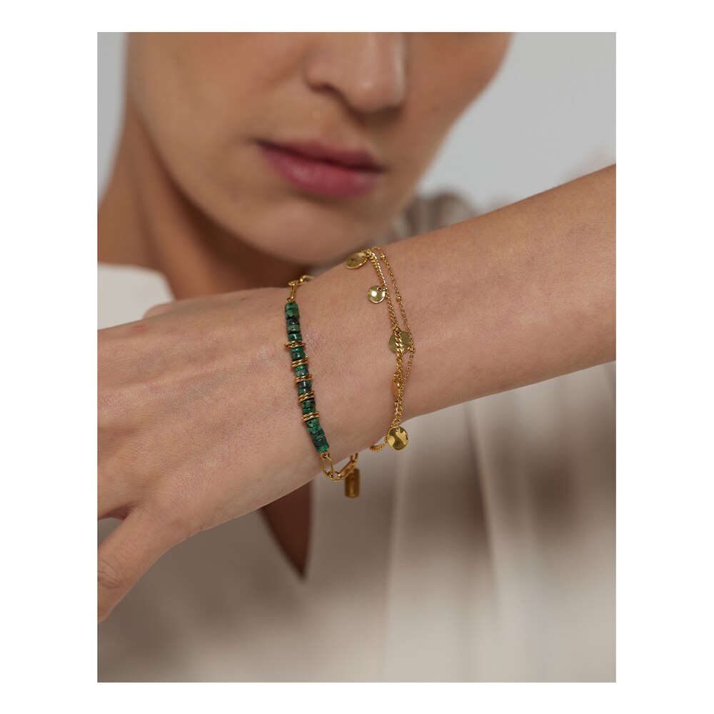 Pulseira Pedras Vulcânicas Verdes em Ouro 18K