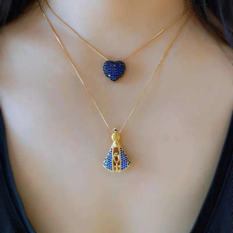 Colar Nossa Senhora Aparecida Dupla Face Manto de Zircônias