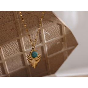Colar Astrid com Raios e Pedra Natural em Ouro 18K