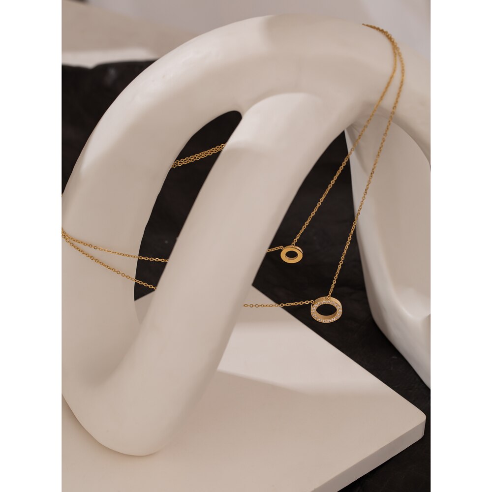 Conjunto Colar e Gargantilha Pingente de Zircônia em Ouro 18K