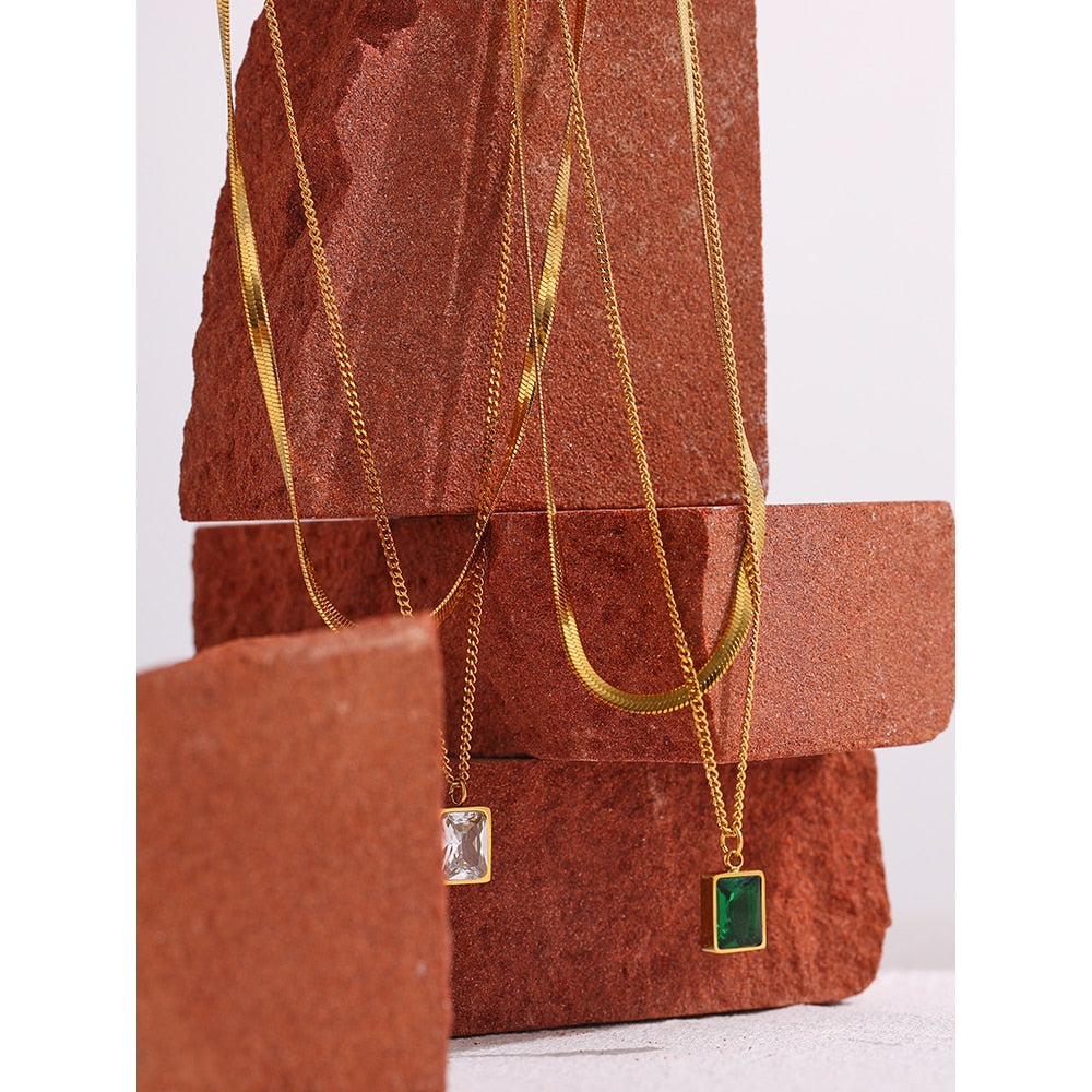 Conjunto 2 Colares com Pingente de Zircônia Cúbica em Ouro 18k