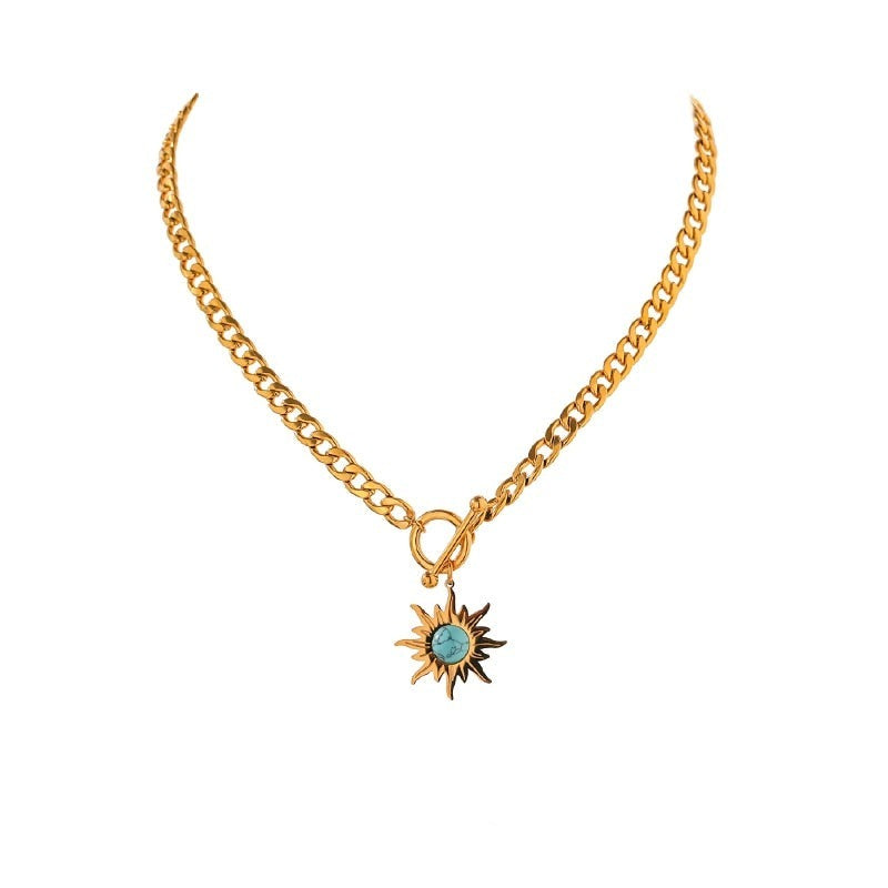 Colar Grumet Sol em Pedra Natural e Ouro 18K