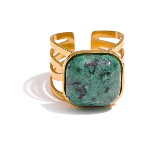 Anel Turquesa Quadrada em Ouro 18K
