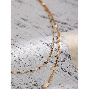 Conjunto de 2 Colares Olho Grego e Pedras Naturais em Ouro 18K