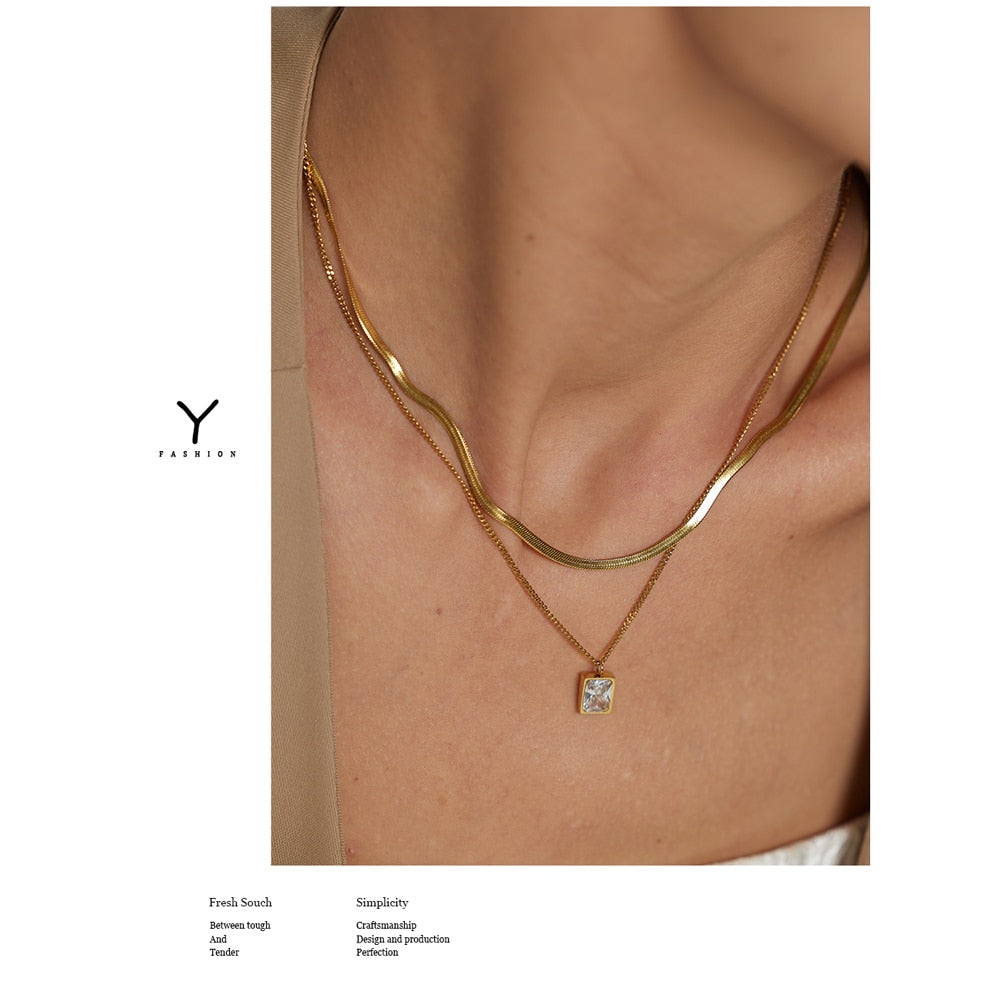 Conjunto 2 Colares com Pingente de Zircônia Cúbica em Ouro 18k