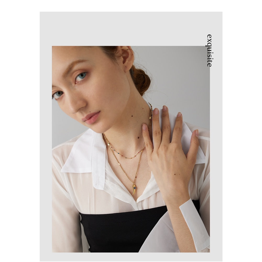 Conjunto de 2 Colares Olho Grego e Pedras Naturais em Ouro 18K