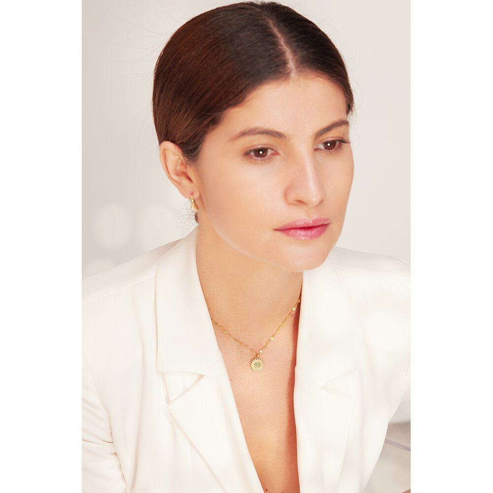 Colar Trendy Flor com Pedra Natural em Ouro 18K