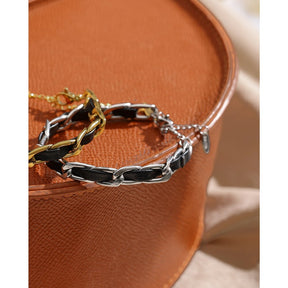 Pulseira Lohan Couro e Ouro 18k ou Prata 925