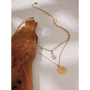 Conjunto 2 Colares de Pérola e Rosa dos Ventos em Ouro 18K
