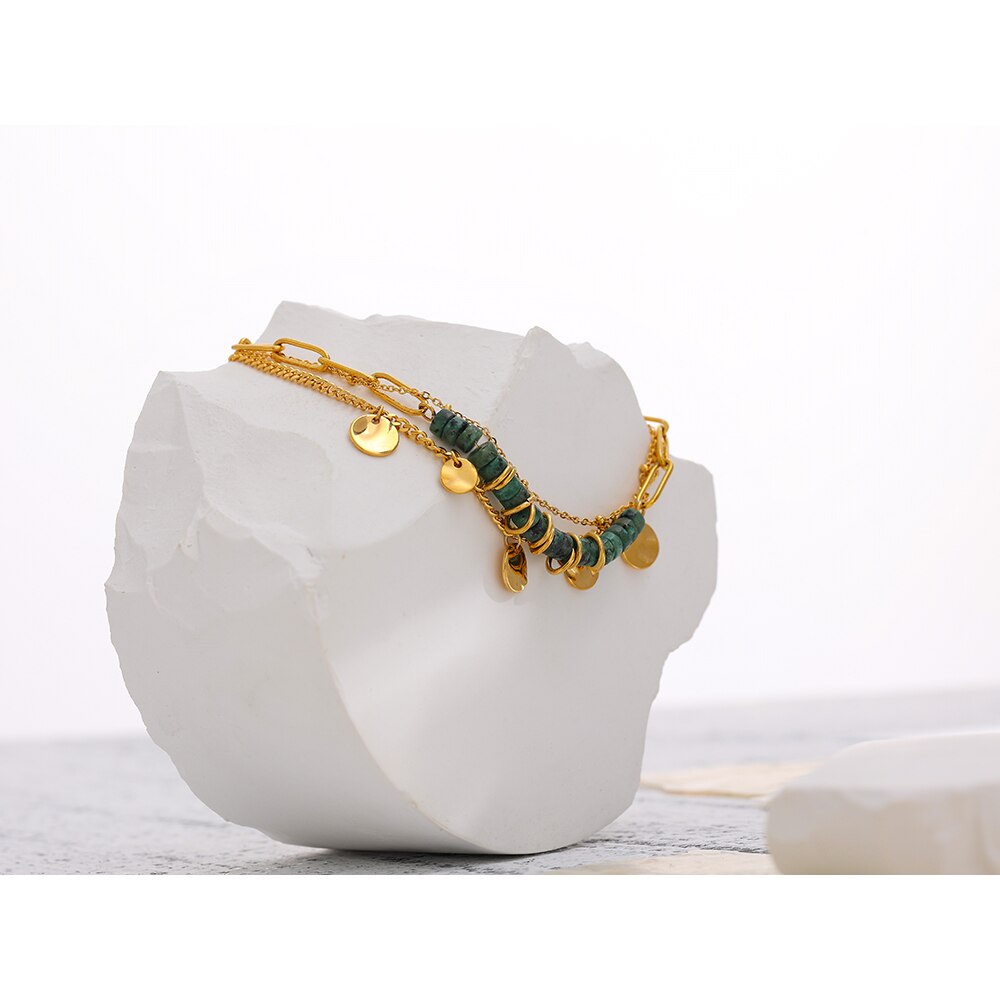 Pulseira Pedras Vulcânicas Verdes em Ouro 18K