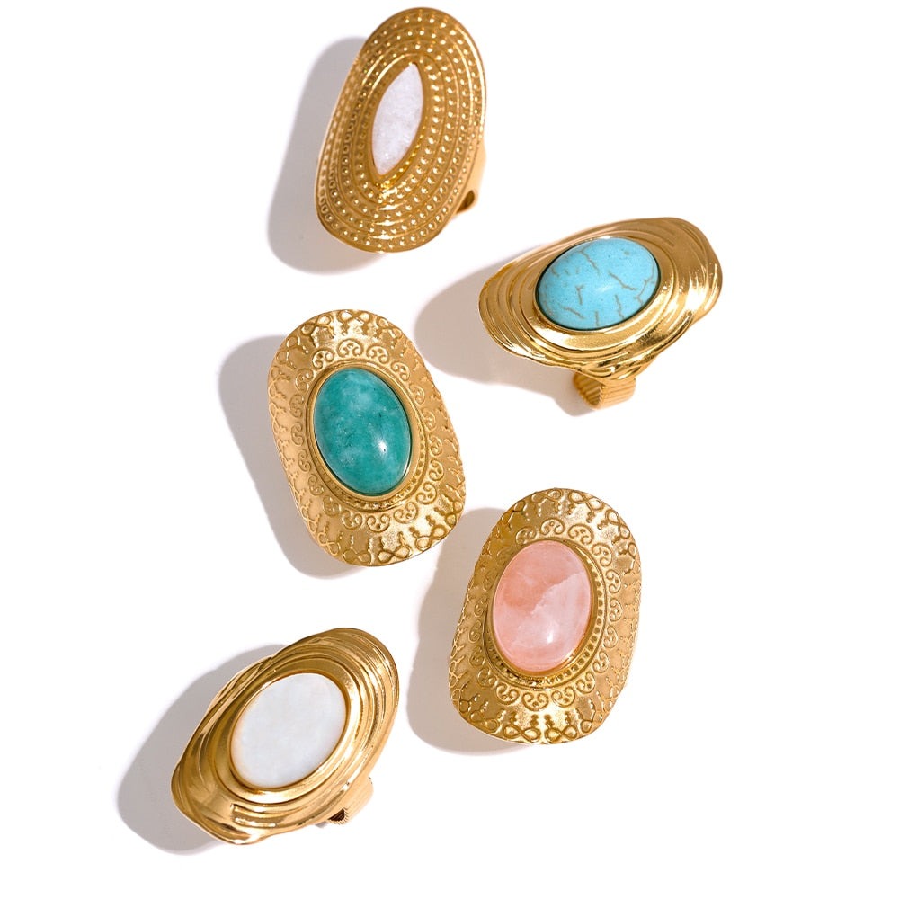 Anel Pedras Naturais em Ouro 18K