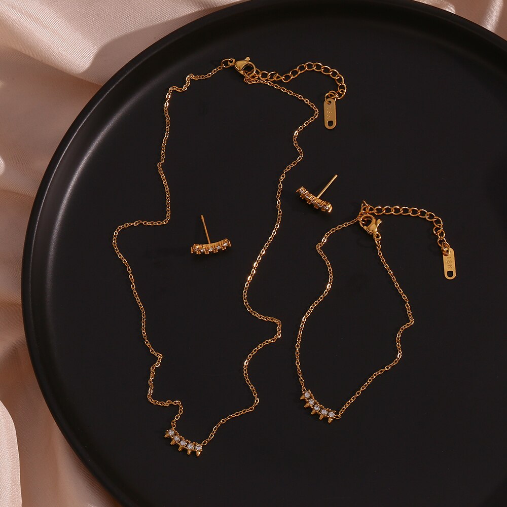 Conjunto 3 Peças Mamacita Zircônias e Ouro 18K