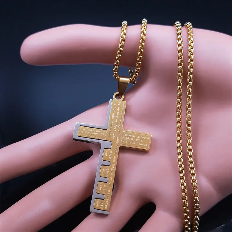 Colar Crucifixo com Oração Pai Nosso