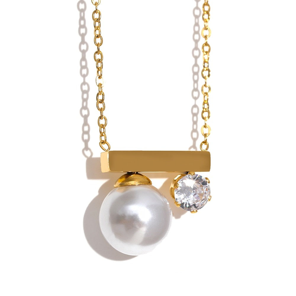 Colar Standard de Pérola e Zircônia em Ouro 18K