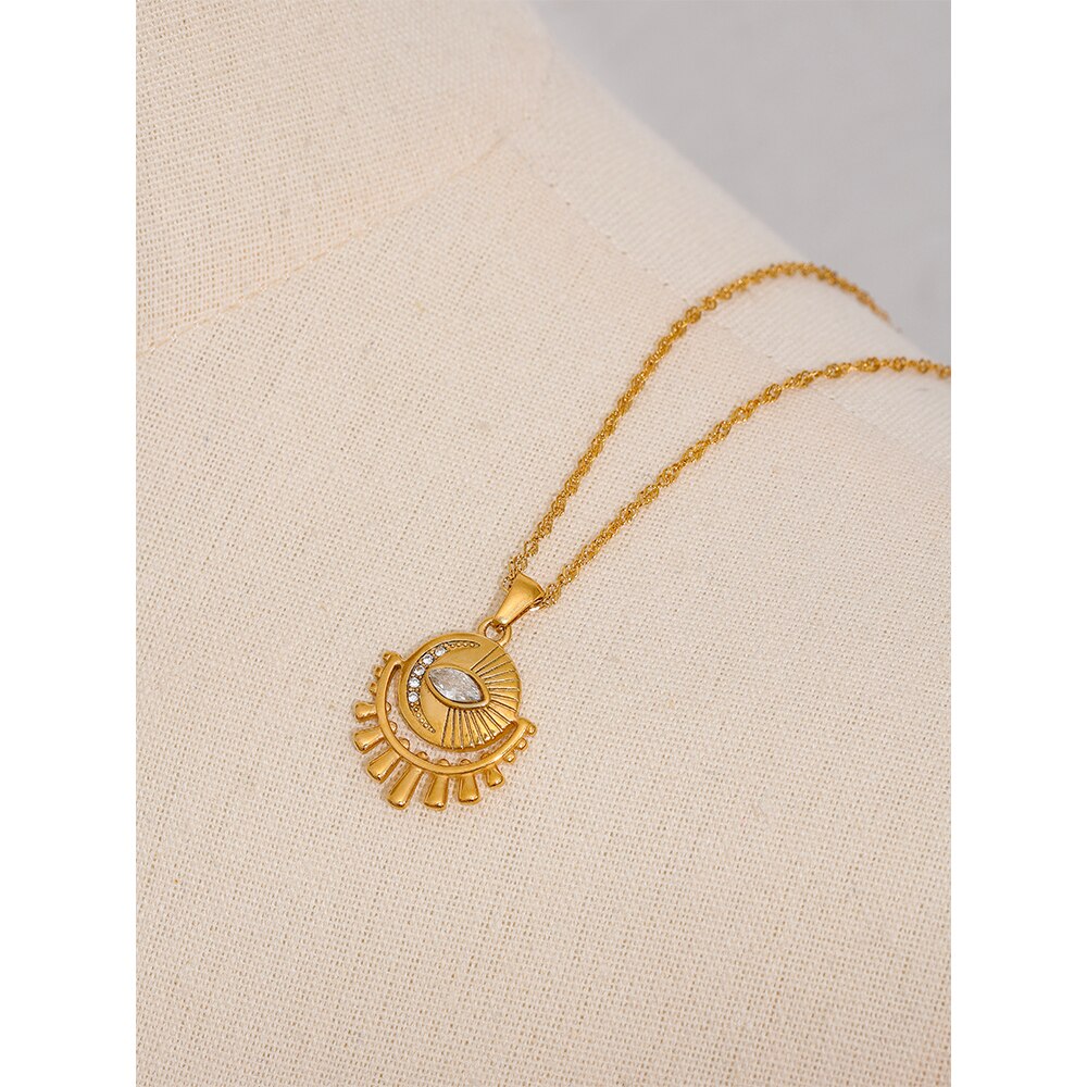 Colar Olho e Lua de Zircônias em Ouro 18K