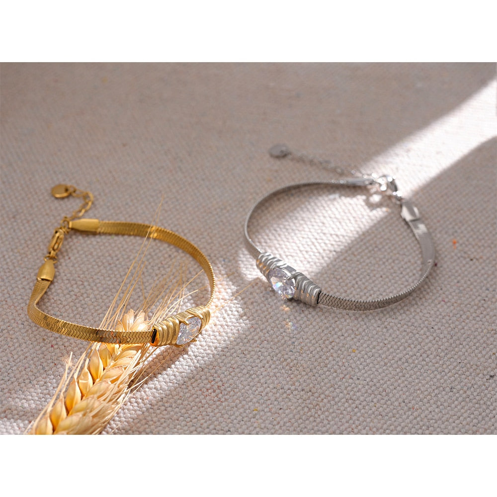 Pulseira Zircônia Solitária em Malha de Prata 925 e Ouro 18K