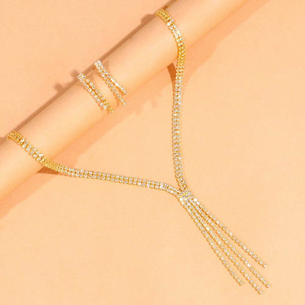 Conjunto Colar e Brincos Cascata em Prata 925 ou Ouro 18K