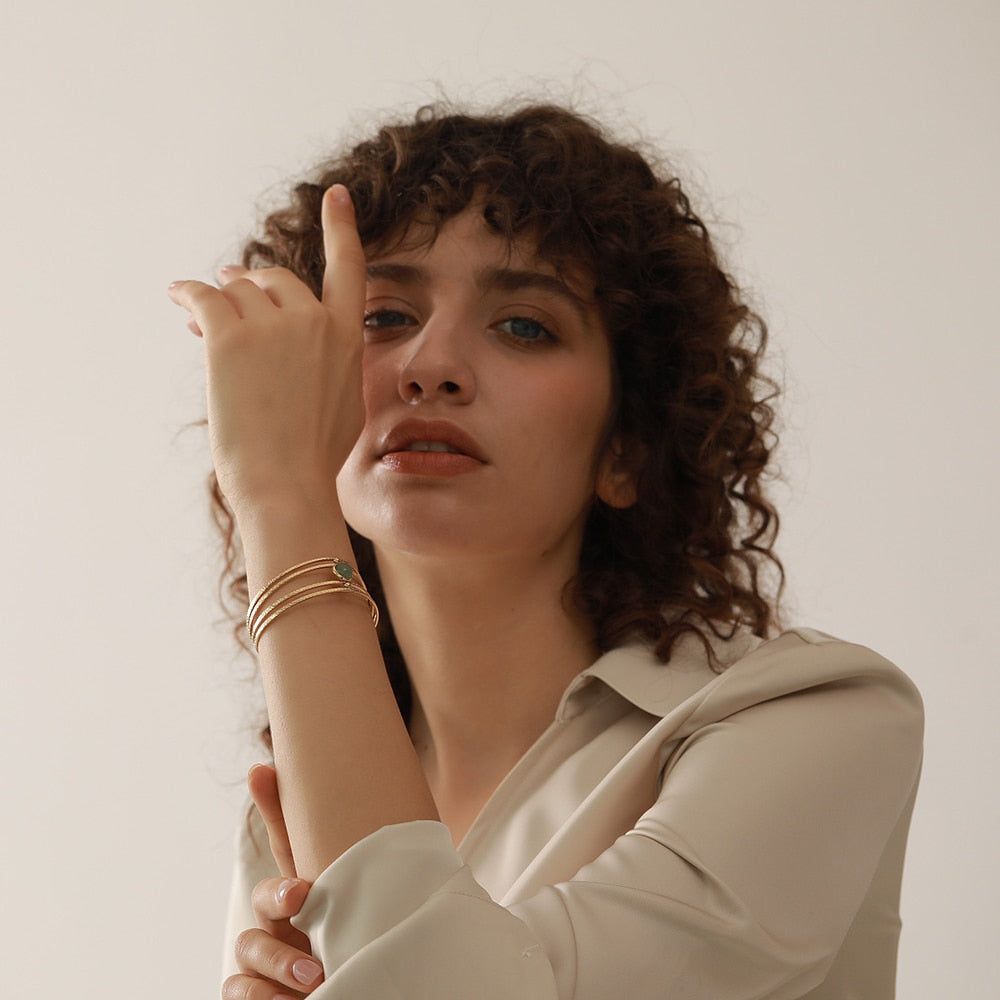 Bracelete Boho Green Stone em Ouro 18K