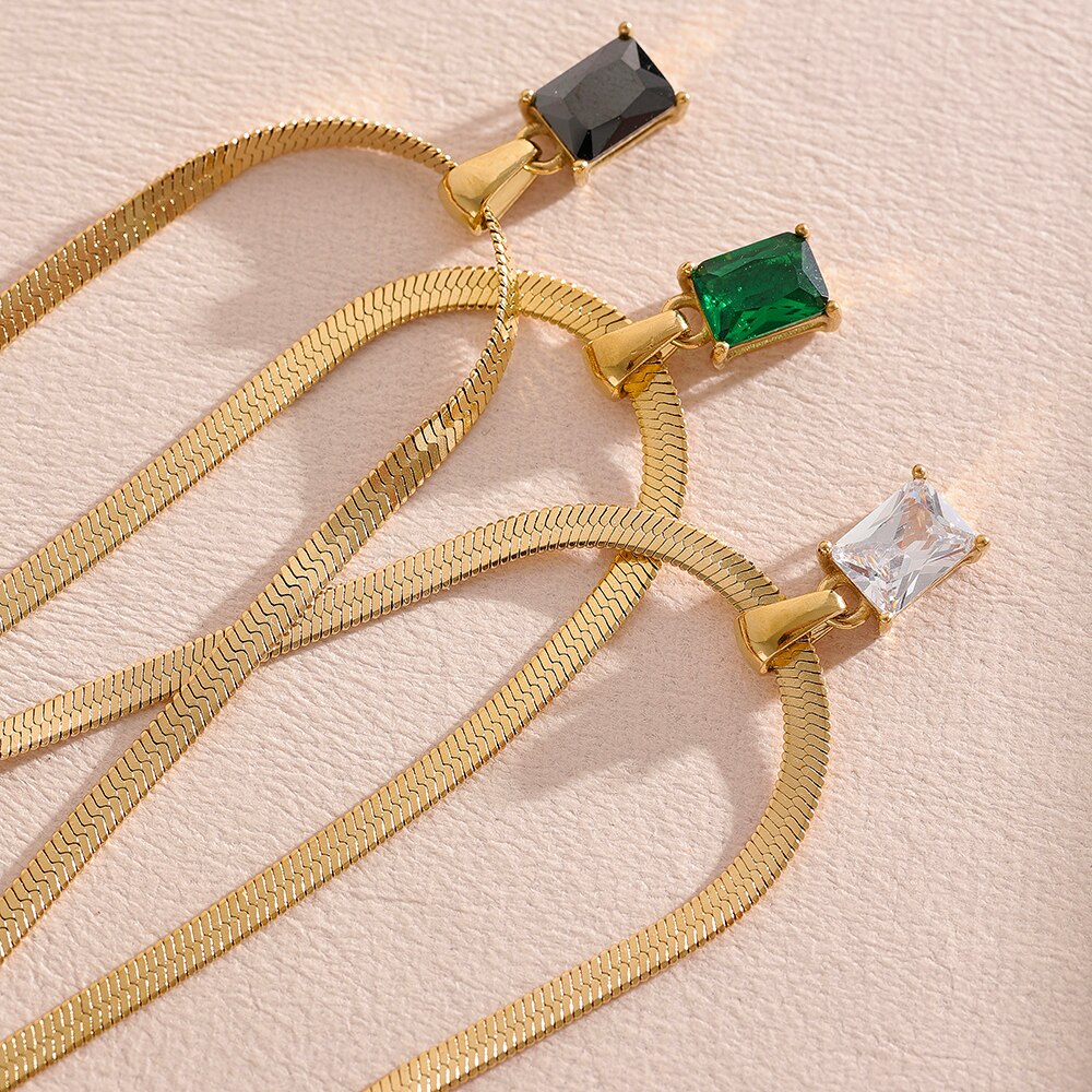 Colar Corrente de Malha com Pingente em Zircônia Ouro 18K