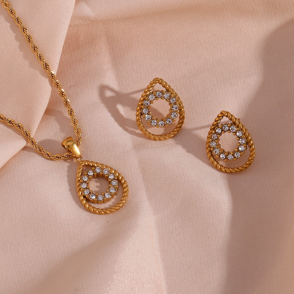 Conjunto Colar e Brincos Isla de Zircônias e Ouro 18k