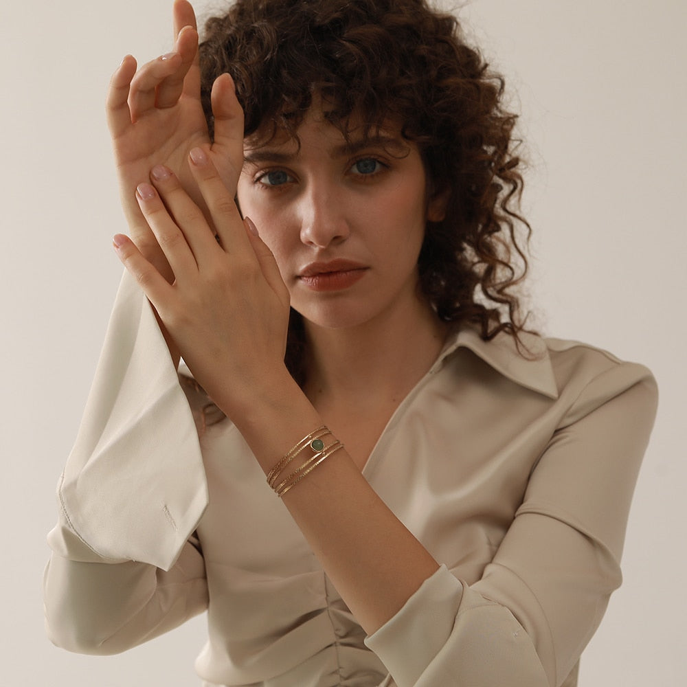 Bracelete Boho Green Stone em Ouro 18K