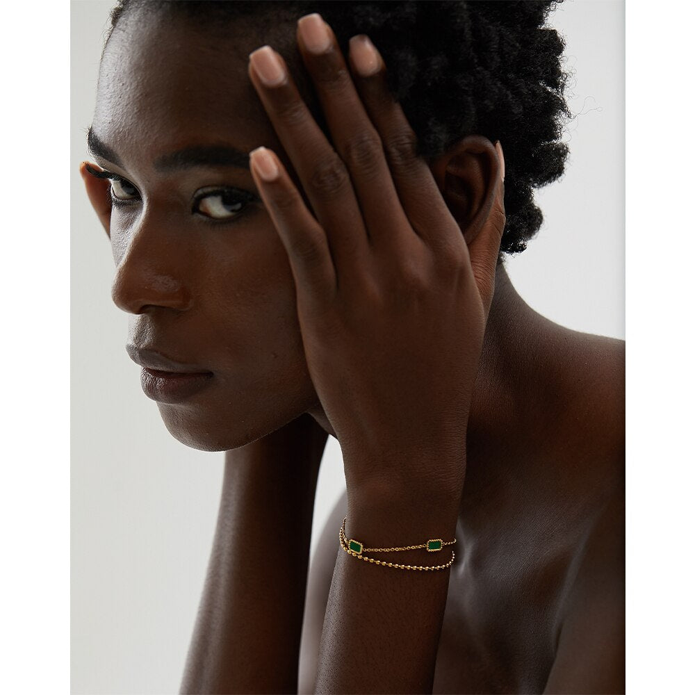 Pulseira 2 Fios Dalila Pedras Naturais em Ouro 18K