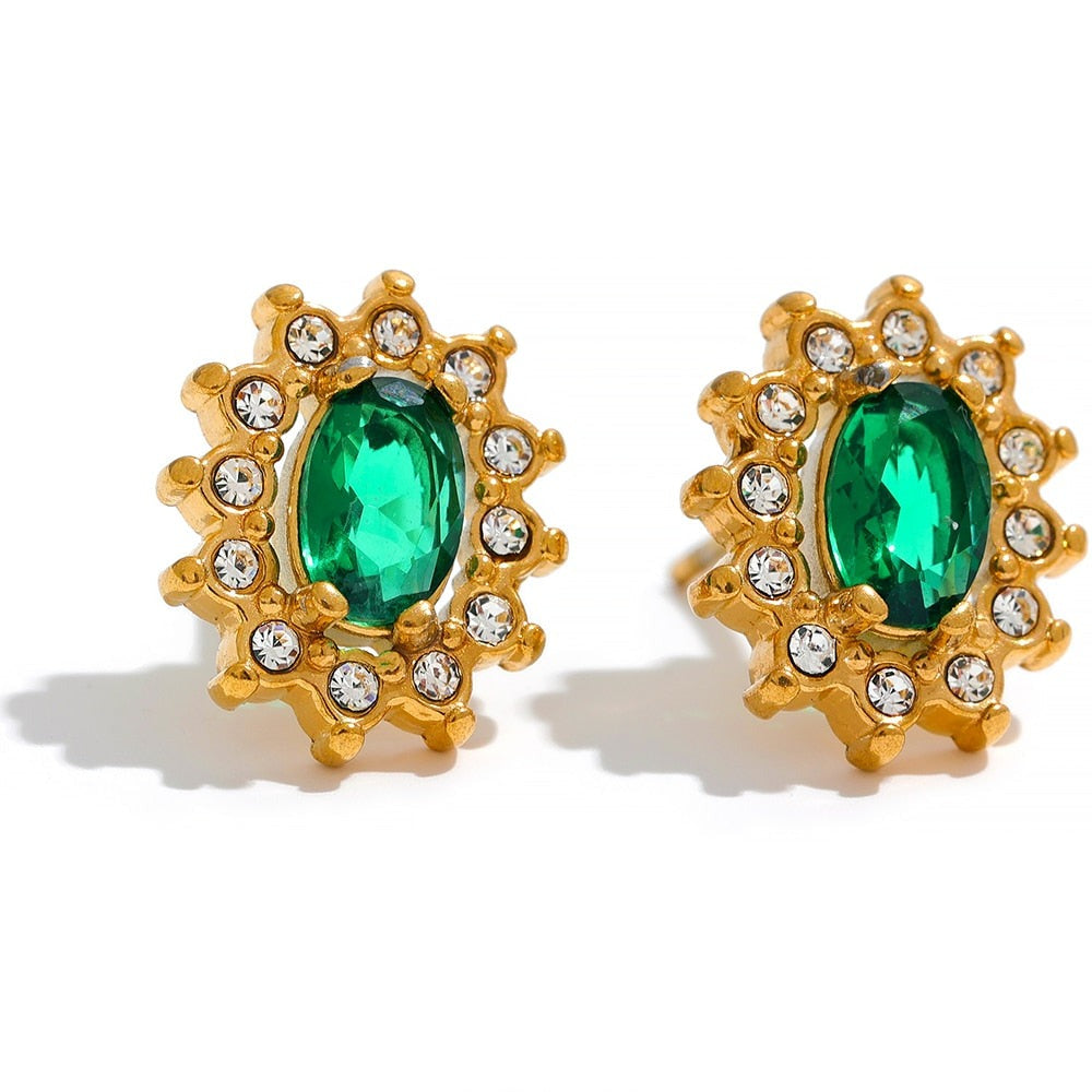 Brinco Stud Oval Cravejado de Zircônias Ouro 18k