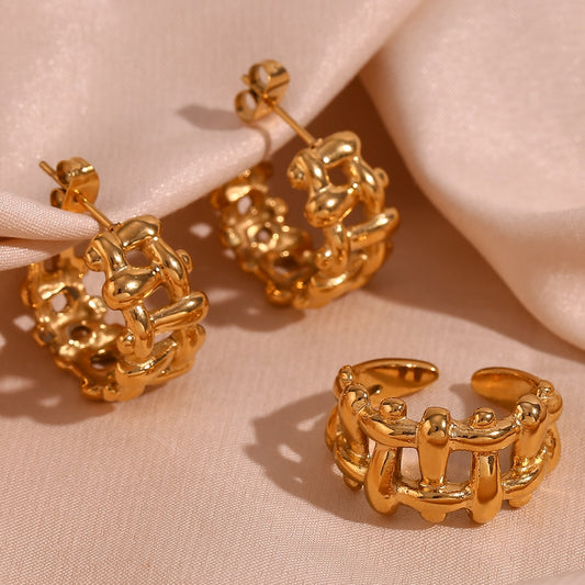 Conjunto Anel e Brincos Connie em Ouro 18K