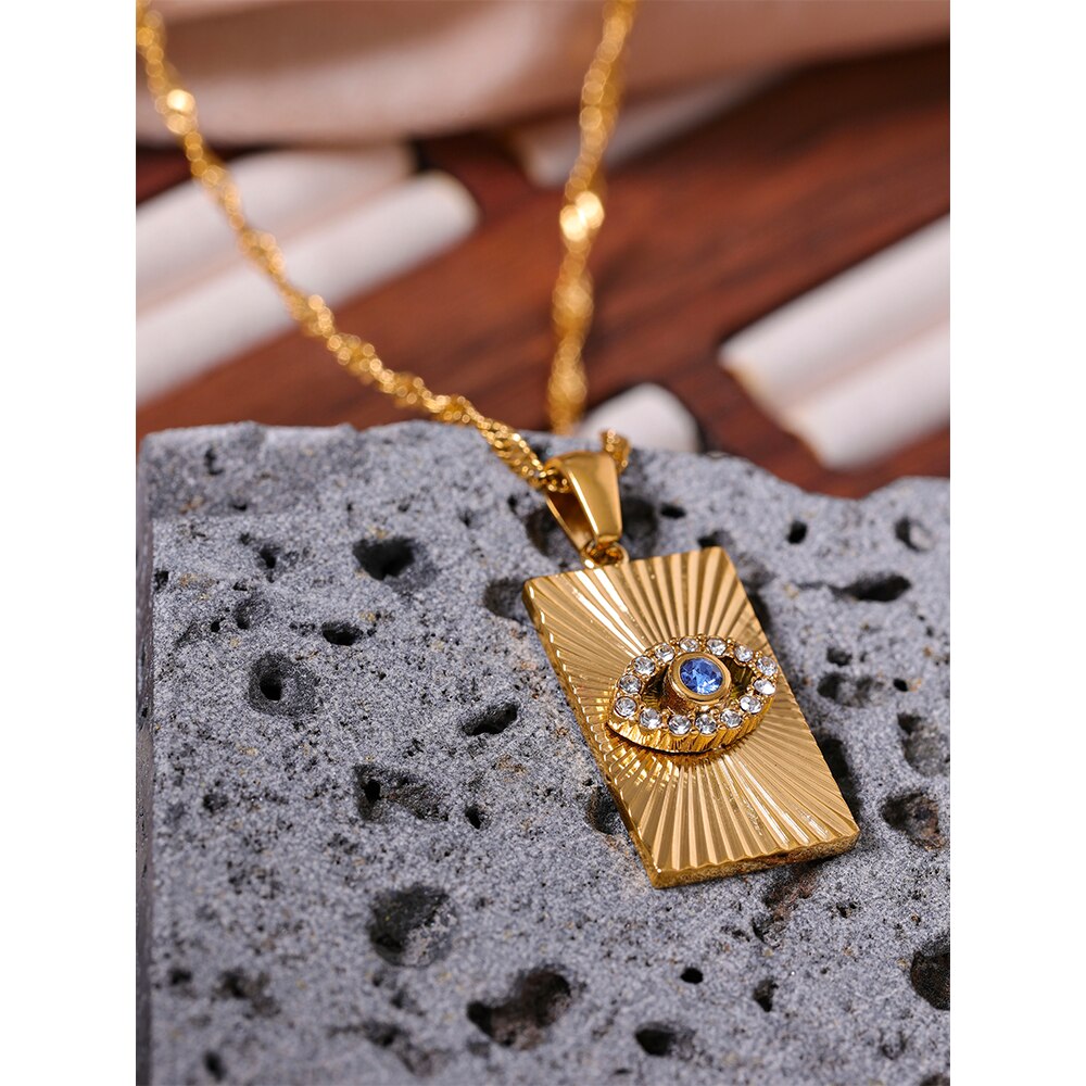 Colar Square de Olho Grego em Zircônias e Ouro 18K