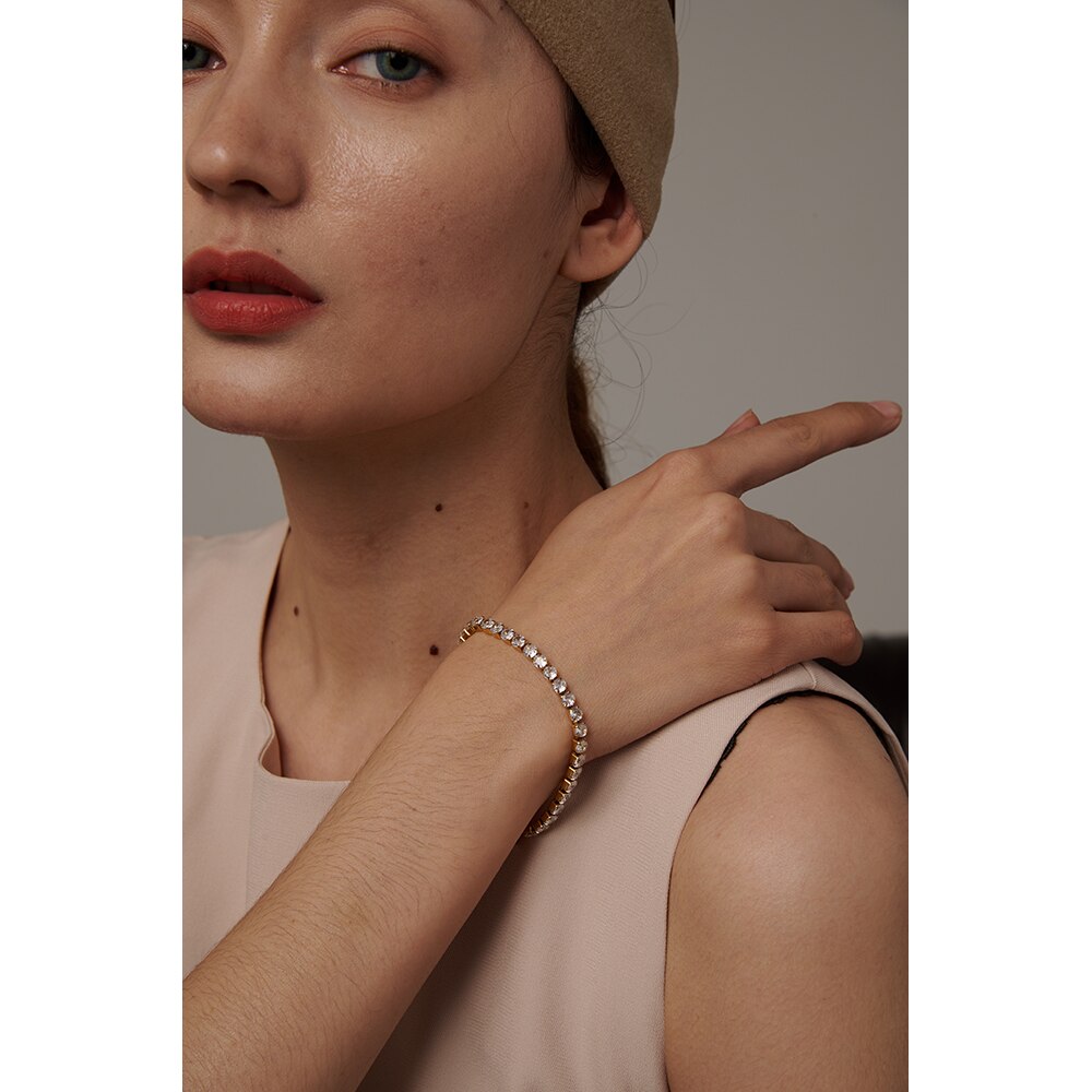 Pulseira Riviera Click em Zircônias e Ouro 18K